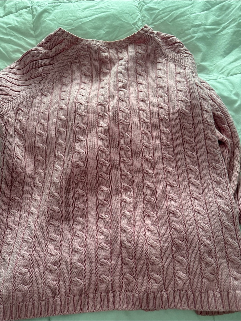 L.L. Bean Soft Pink Cable-Knit Button Cardigan - Picture 4 of 7